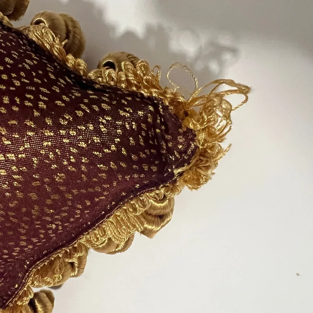 Waterford Linens Burgundy Gold Metallic Tassel Trim Throw Pillows Set of 2 12x12